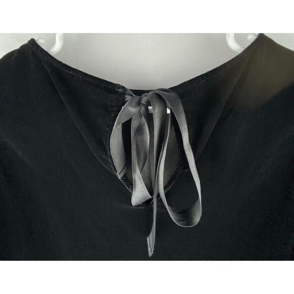 Gap Blouse Womens Medium Black Velvet Puff Sleeve Top Keyhole Ribbon Tie Holiday - Picture 11 of 12